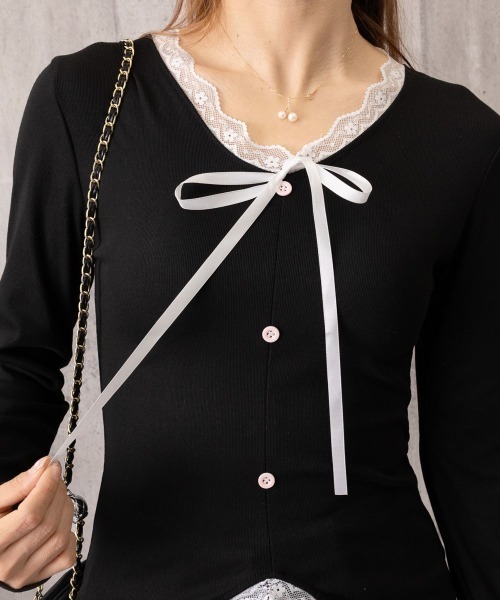 Miniministore(ミニミニストア)の「リボンニットトップスレース切り替え 長袖(Tシャツ/カットソー・レディース・アイボリー/ブラック・FREE)」の13枚目の写真