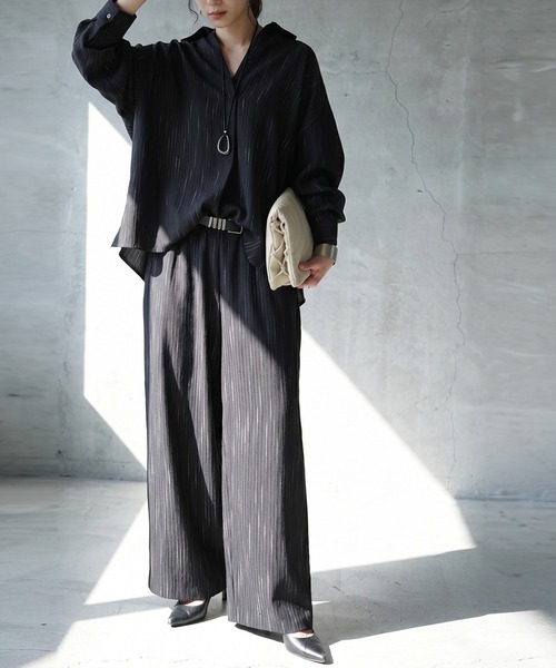 antiqua(アンティカ)の「ストライプ柄 ワイド イージーパンツ(その他パンツ・レディース・ブラック/グレー/ブルー・MEDIUM/LARGE)」の18枚目の写真