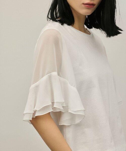 Diagram(ダイアグラム)の「シフォンスリーブカットトップ(Tシャツ/カットソー・レディース・ホワイト/ブラック・36)」の3枚目の写真