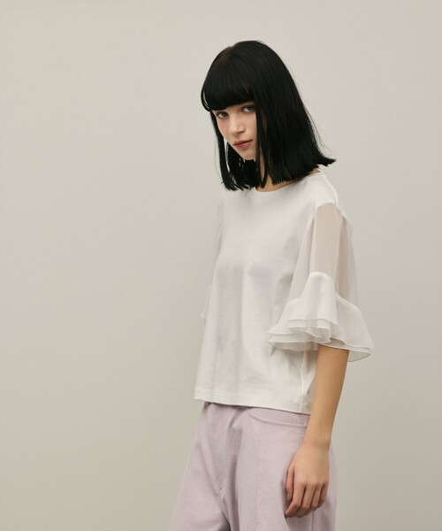 Diagram(ダイアグラム)の「シフォンスリーブカットトップ(Tシャツ/カットソー・レディース・ホワイト/ブラック・36)」の9枚目の写真