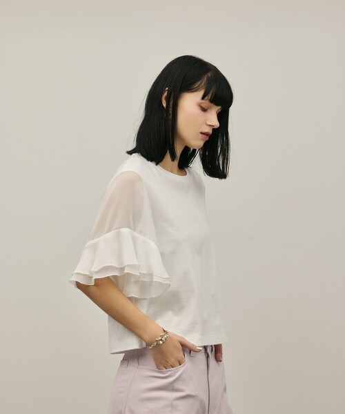 Diagram(ダイアグラム)の「シフォンスリーブカットトップ(Tシャツ/カットソー・レディース・ホワイト/ブラック・36)」の10枚目の写真