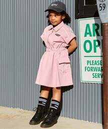 X-girl Stages | 肩ロゴラインカーゴ半袖ワンピース(シャツワンピース)