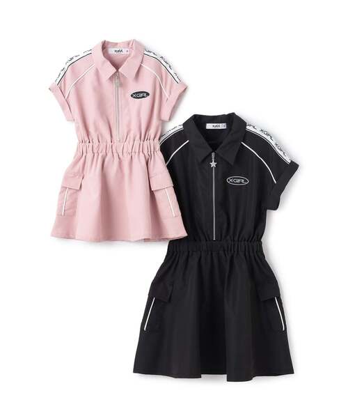 X-girl Stages（エックスガールステージス）の「肩ロゴラインカーゴ半袖ワンピース（シャツワンピース・キッズ・ブラック/ピンク・100cm/130cm/140cm/120cm/90cm/110cm）」の11枚目の写真