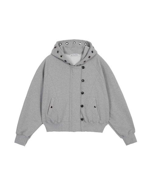 Eyelet Button Two‑Way Hood Zip‑Up (серый)