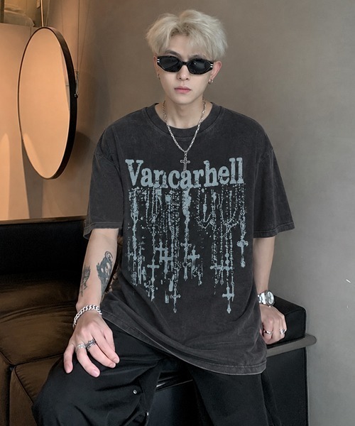 Ressaca(レサーカ)の「オーバーサイズピグメント加工クロスプリントTシャツ(Tシャツ/カットソー・メンズ・ブラック/ホワイト・M/L/XL)」の2枚目の写真