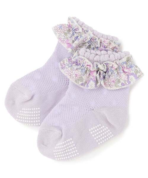 sense of wonder（センスオブワンダー）の「リバティフリルソックス【日本製】（ソックス/靴下・キッズ・オフホワイト/ラベンダー/ピンク・9-11cm/17-19cm/15-17cm/13-15cm/11-13cm）」の2枚目の写真