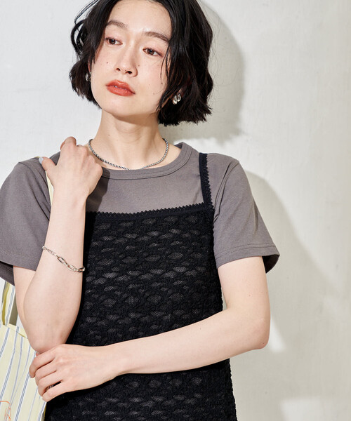 Tシャツセットキャミソールブラウス ネイビー セットアイテム】レースキャミソール Tシャツセット（Tシャツ