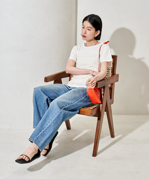 FREAK'S STORE（フリークスストア）の「【セットアイテム】レースキャミソール Tシャツセット（Tシャツ/カットソー・レディース・チャコール/オフホワイト/ブラック・ﾌﾘ-）」の9枚目の写真
