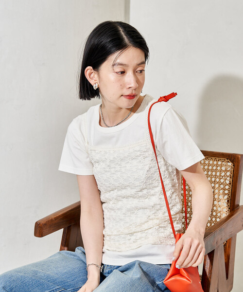 FREAK'S STORE（フリークスストア）の「【セットアイテム】レースキャミソール Tシャツセット（Tシャツ/カットソー・レディース・チャコール/オフホワイト/ブラック・ﾌﾘ-）」の16枚目の写真