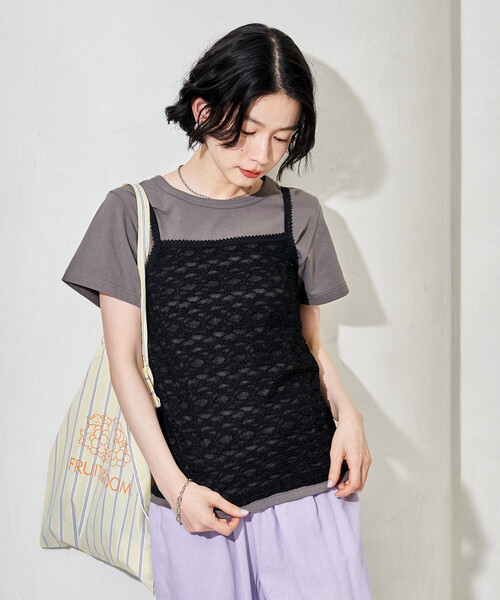 Tシャツセットキャミソールブラウス ネイビー セットアイテム】レースキャミソール Tシャツセット（Tシャツ