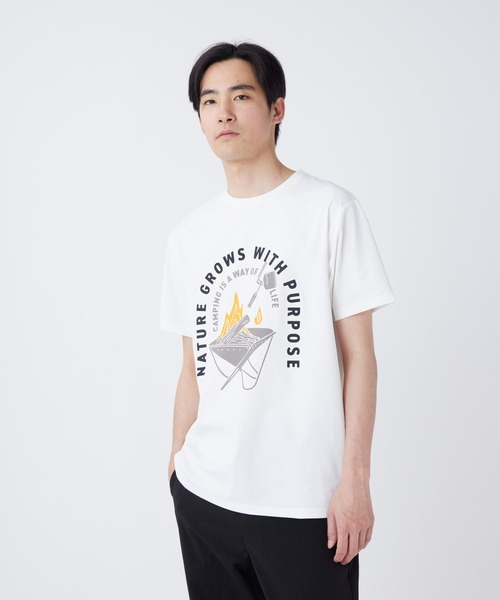 Snow Peak(スノーピーク)の「Snow Peak / SP Fireplace Dry T-Shirt 焚火グラフィック ドライTシャツ(Tシャツ/カットソー・メンズ・オフホワイト/ブルー/ブラック・S/M/L/XL)」の2枚目の写真