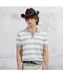 KUME（クメ）の「Men Striped Crochet Polo Knit Top, Gray（ニット/セーター）」