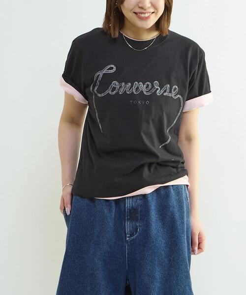 CONVERSE TOKYO（コンバーストウキョウ）の「SPINDLE LOGO PRINT TEE（Tシャツ/カットソー・レディース・ブラック/ピンク/ホワイト・FREE）」の3枚目の写真