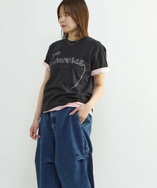 CONVERSE TOKYO（コンバーストウキョウ）の「SPINDLE LOGO PRINT TEE（Tシャツ/カットソー・レディース・ブラック/ピンク/ホワイト・FREE）」の4枚目の写真