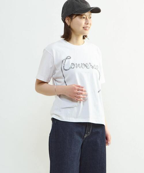 CONVERSE TOKYO（コンバーストウキョウ）の「SPINDLE LOGO PRINT TEE（Tシャツ/カットソー・レディース・ブラック/ピンク/ホワイト・FREE）」の8枚目の写真