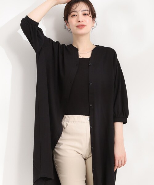 SHOO・LA・RUE(シューラルー)の「【洗濯機可/S-LL】1枚でも羽織でも キーネックシャツワンピース(ワンピース・レディース・ライトベージュ/ブラック/オレンジ・04/03/02/01)」の2枚目の写真