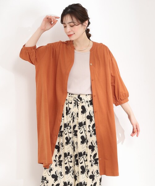 SHOO・LA・RUE(シューラルー)の「【洗濯機可/S-LL】1枚でも羽織でも キーネックシャツワンピース(ワンピース・レディース・ライトベージュ/ブラック/オレンジ・04/03/02/01)」の12枚目の写真