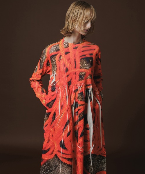 NON TOKYO(ノントーキョー)の「DIRECT PRINT RIB GATHER O/P(ワンピース・レディース・ブラック×グリーン/レッド系/イエロー・FREE)」の1枚目の写真