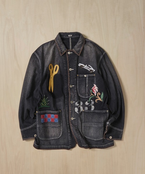 KHOKI/コッキ】Hand-Embroidered Denim Coverall（カバーオール