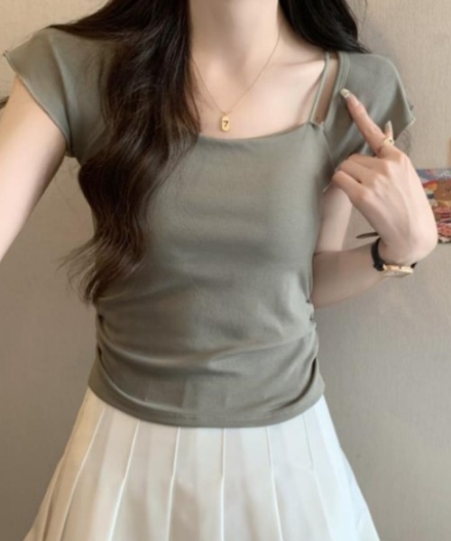 semplice(センプリチェ)の「カットソー【韓国ファッション】(Tシャツ/カットソー・レディース・ブラック/キャメル/グリーン/ホワイト・F)」の3枚目の写真