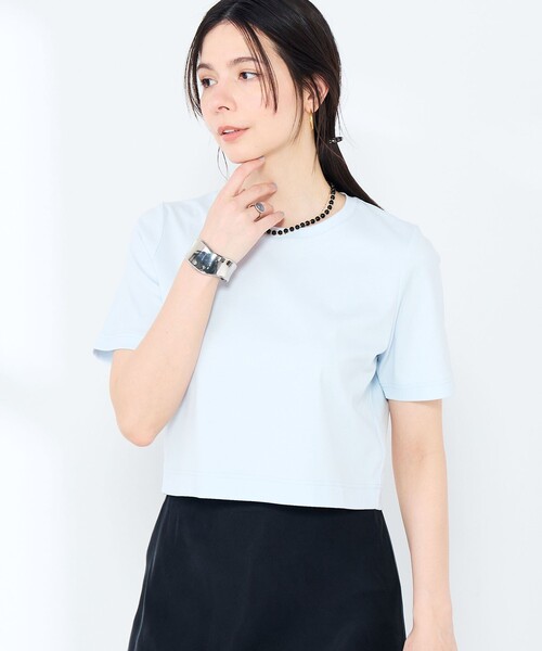 NOLLEY’S Sophi（ノーリーズソフィ）の「《手洗い可能》W&Wショート丈Tシャツ（Tシャツ/カットソー・レディース・ダークブラウン/ダークネイビー/ホワイト/サックスブルー・38）」の3枚目の写真