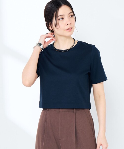 NOLLEY’S Sophi（ノーリーズソフィ）の「《手洗い可能》W&Wショート丈Tシャツ（Tシャツ/カットソー・レディース・ダークブラウン/ダークネイビー/ホワイト/サックスブルー・38）」の4枚目の写真