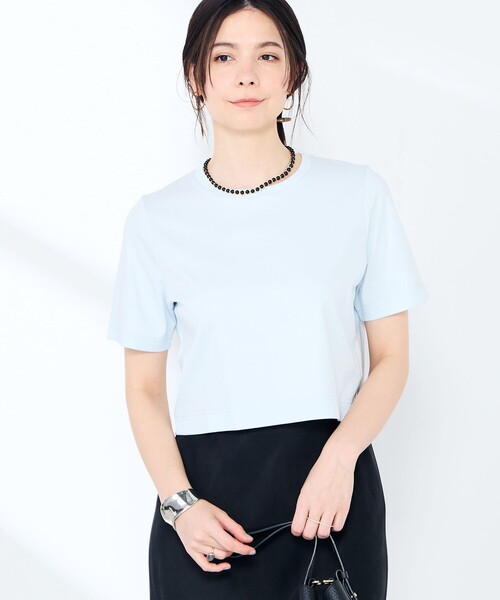 NOLLEY’S Sophi（ノーリーズソフィ）の「《手洗い可能》W&Wショート丈Tシャツ（Tシャツ/カットソー・レディース・ダークブラウン/ダークネイビー/ホワイト/サックスブルー・38）」の5枚目の写真