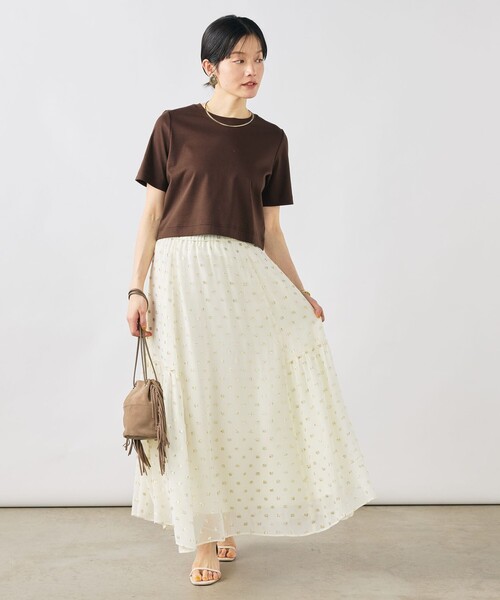 NOLLEY’S Sophi（ノーリーズソフィ）の「《手洗い可能》W&Wショート丈Tシャツ（Tシャツ/カットソー・レディース・ダークブラウン/ダークネイビー/ホワイト/サックスブルー・38）」の10枚目の写真