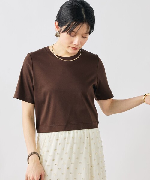 NOLLEY’S Sophi（ノーリーズソフィ）の「《手洗い可能》W&Wショート丈Tシャツ（Tシャツ/カットソー・レディース・ダークブラウン/ダークネイビー/ホワイト/サックスブルー・38）」の14枚目の写真