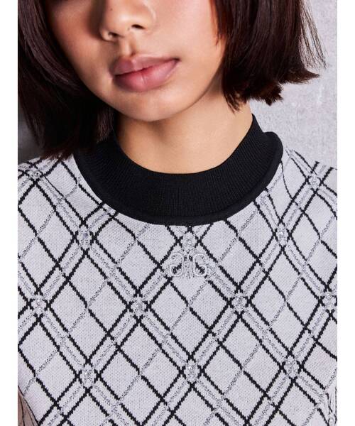 GYDA（ジェイダ）の「SymmetryGYDA bijouラメチェックアメスリニットトップス（ニット/セーター・レディース・パープル/ブラック/オフホワイト・FREE）」の5枚目の写真