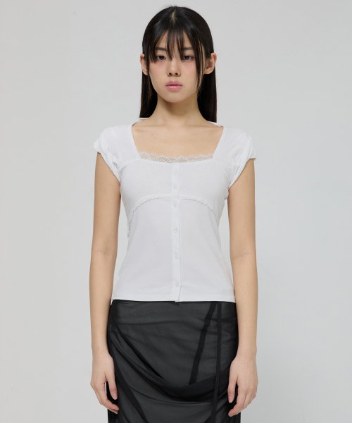 FLAREUP(フレアアップ)の「Lace Sleeve Top (FL-112_White)(Tシャツ/カットソー・レディース・ホワイト・OS)」の2枚目の写真