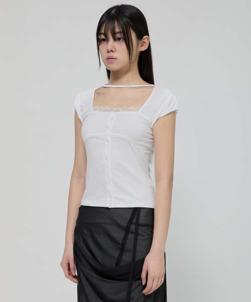 FLAREUP(フレアアップ)の「Lace Sleeve Top (FL-112_White)(Tシャツ/カットソー・レディース・ホワイト・OS)」の3枚目の写真
