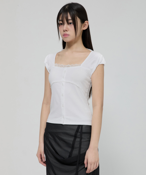FLAREUP(フレアアップ)の「Lace Sleeve Top (FL-112_White)(Tシャツ/カットソー・レディース・ホワイト・OS)」の4枚目の写真