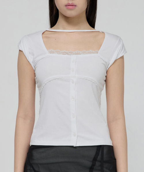 FLAREUP(フレアアップ)の「Lace Sleeve Top (FL-112_White)(Tシャツ/カットソー・レディース・ホワイト・OS)」の8枚目の写真