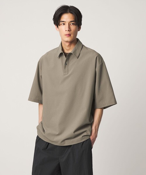 UNITED ARROWS（ユナイテッドアローズ）の「DotAir ドットエア サッカー ヘムコード ポロシャツ　吸水速乾（ポロシャツ・メンズ・ブラック/オリーブ・XL/M/S/L）」の2枚目の写真