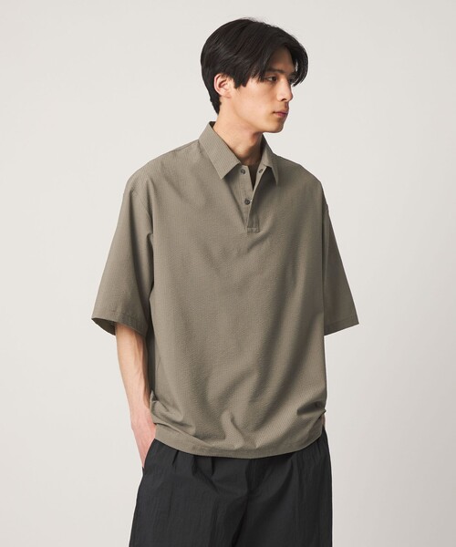 UNITED ARROWS（ユナイテッドアローズ）の「DotAir ドットエア サッカー ヘムコード ポロシャツ　吸水速乾（ポロシャツ・メンズ・ブラック/オリーブ・XL/M/S/L）」の3枚目の写真
