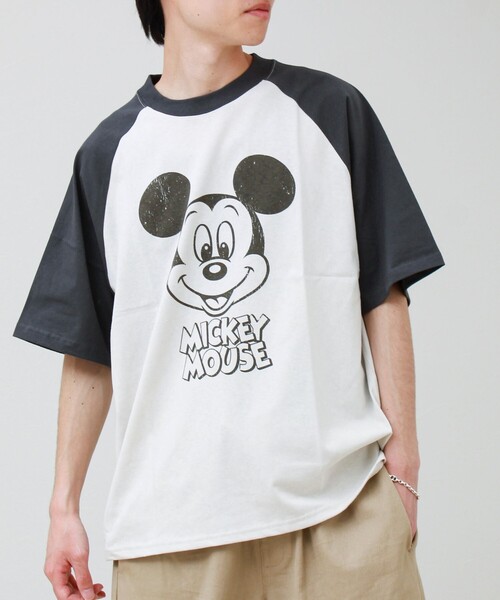 GLOSTER(グロスター)の「【前後で映える】ミッキーフェイス&ロゴプリントT(Tシャツ/カットソー・メンズ・イエロー/オフホワイト・L/M)」の1枚目の写真