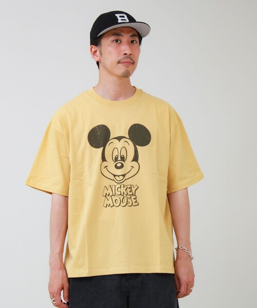 GLOSTER(グロスター)の「【前後で映える】ミッキーフェイス&ロゴプリントT(Tシャツ/カットソー・メンズ・イエロー/オフホワイト・L/M)」の8枚目の写真