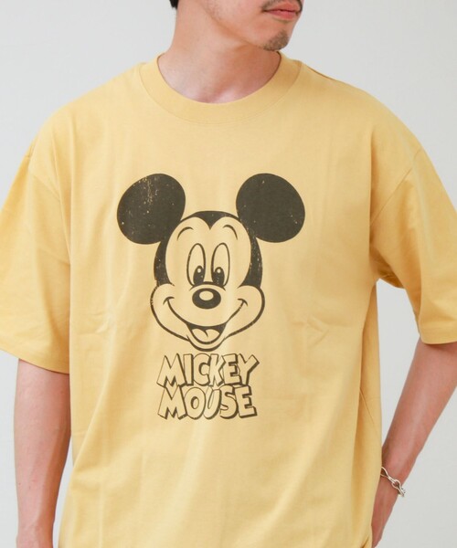 GLOSTER(グロスター)の「【前後で映える】ミッキーフェイス&ロゴプリントT(Tシャツ/カットソー・メンズ・イエロー/オフホワイト・L/M)」の9枚目の写真