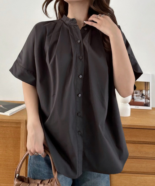 Eclat one(エクラワン)の「【Eclat one】フロントタック バンドカラー ドルマン ブラウス(シャツ/ブラウス・レディース・ホワイト/チャコールグレー/ライトブルー・FREE)」の17枚目の写真