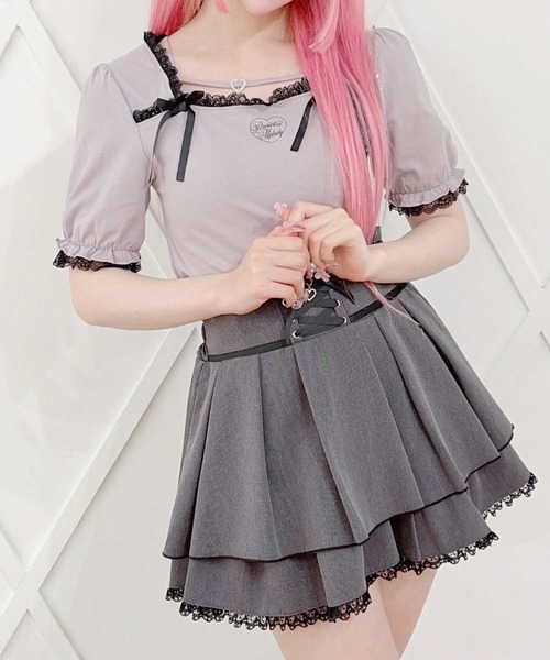 MA*RS(アメーバーマーズ)の「ハートバックルテープダブルりぼんトップス(Tシャツ/カットソー・レディース・ブラック/ピンク/ホワイト・FREE)」の3枚目の写真