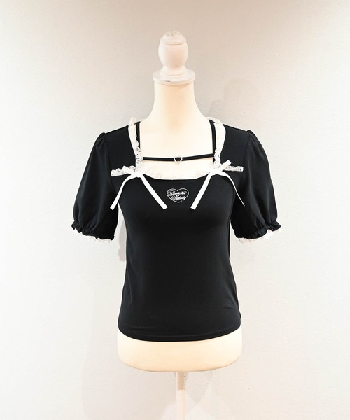 MA*RS(アメーバーマーズ)の「ハートバックルテープダブルりぼんトップス(Tシャツ/カットソー・レディース・ブラック/ピンク/ホワイト・FREE)」の8枚目の写真