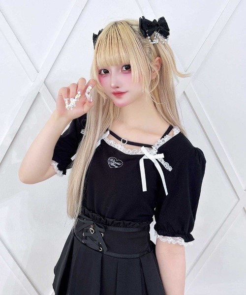 MA*RS(アメーバーマーズ)の「ハートバックルテープダブルりぼんトップス(Tシャツ/カットソー・レディース・ブラック/ピンク/ホワイト・FREE)」の19枚目の写真