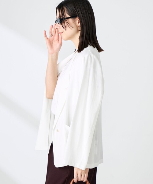 NOLLEY’S Sophi（ノーリーズソフィ）の「【BECシリーズ】ウォッシャブルリネナチュールシアージャケット（テーラードジャケット・レディース・ホワイト/ネイビー/キナリ/カーキ・38/36/34）」の5枚目の写真