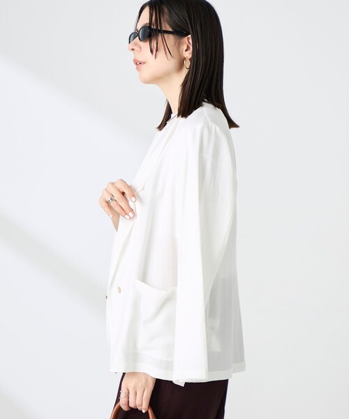NOLLEY’S Sophi（ノーリーズソフィ）の「【BECシリーズ】ウォッシャブルリネナチュールシアージャケット（テーラードジャケット・レディース・ホワイト/ネイビー/キナリ/カーキ・38/36/34）」の6枚目の写真
