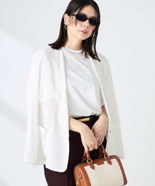 NOLLEY’S Sophi（ノーリーズソフィ）の「【BECシリーズ】ウォッシャブルリネナチュールシアージャケット（テーラードジャケット・レディース・ホワイト/ネイビー/キナリ/カーキ・38/36/34）」の8枚目の写真