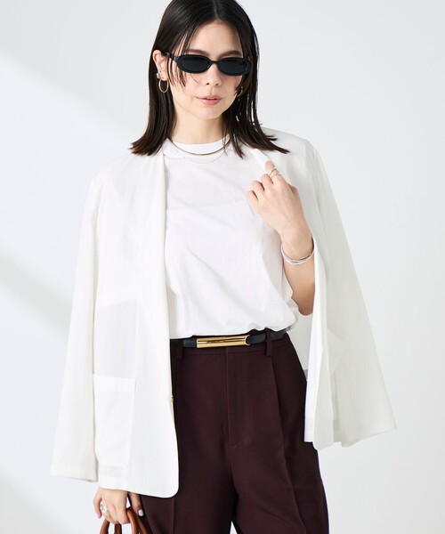 NOLLEY’S Sophi（ノーリーズソフィ）の「【BECシリーズ】ウォッシャブルリネナチュールシアージャケット（テーラードジャケット・レディース・ホワイト/ネイビー/キナリ/カーキ・38/36/34）」の9枚目の写真