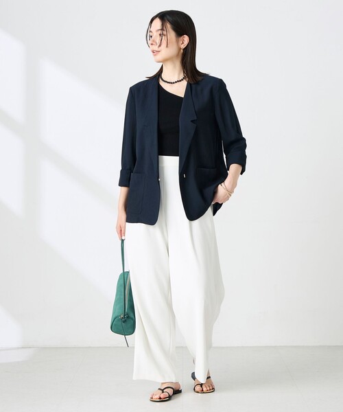 NOLLEY’S Sophi（ノーリーズソフィ）の「【BECシリーズ】ウォッシャブルリネナチュールシアージャケット（テーラードジャケット・レディース・ホワイト/ネイビー/キナリ/カーキ・38/36/34）」の17枚目の写真