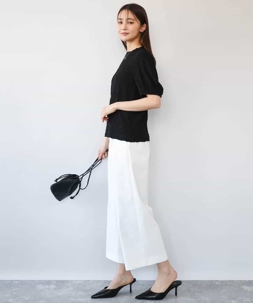MK MICHEL KLEIN（エムケーミッシェルクラン）の「[UVカット/洗える]タックスリーブ ジャガードカットソー（Tシャツ/カットソー・レディース・イエロー/ホワイト/ブラック・38）」の8枚目の写真