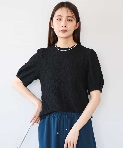 MK MICHEL KLEIN（エムケーミッシェルクラン）の「[UVカット/洗える]タックスリーブ ジャガードカットソー（Tシャツ/カットソー・レディース・イエロー/ホワイト/ブラック・38）」の10枚目の写真